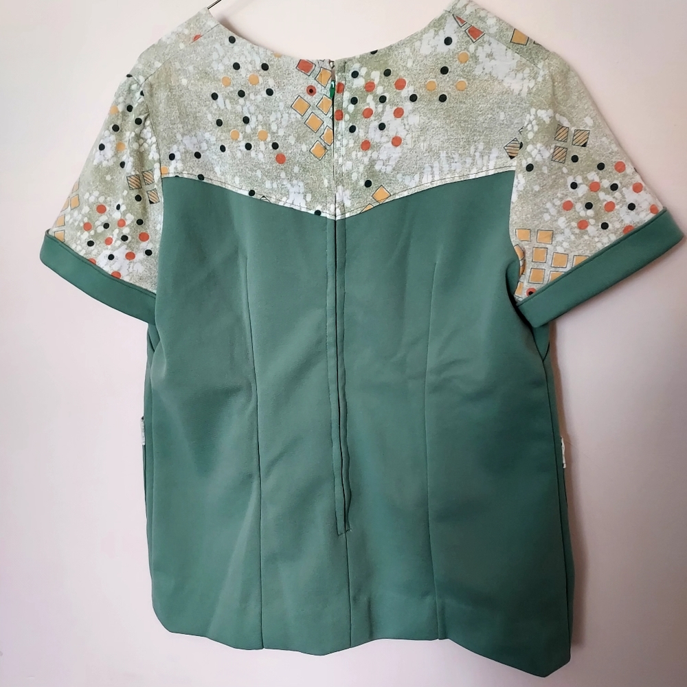 Vintage handmade green polyester smock top Grandmacore 1970s Retro - Picture 3 of 6